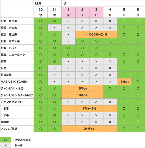 年末年始の営業のお知らせです。