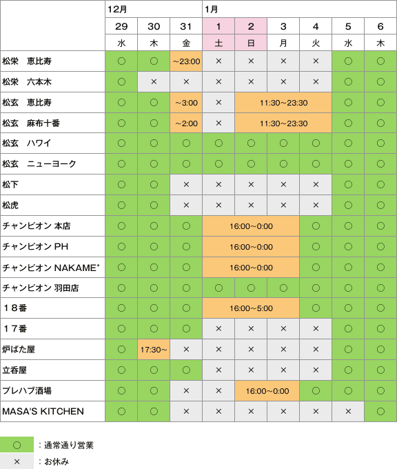 年末年始の営業のお知らせです。