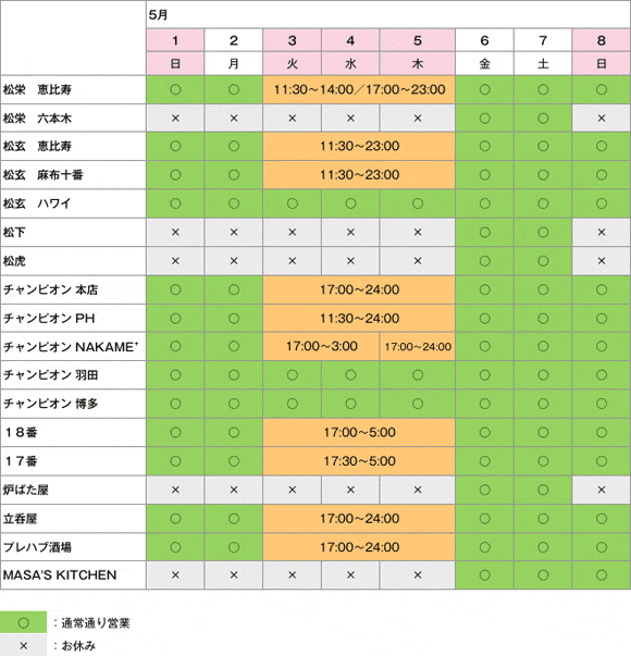 ゴールデンウィーク中の営業のお知らせです。