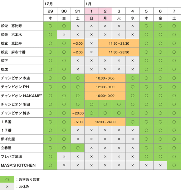 年末年始の営業のお知らせです。